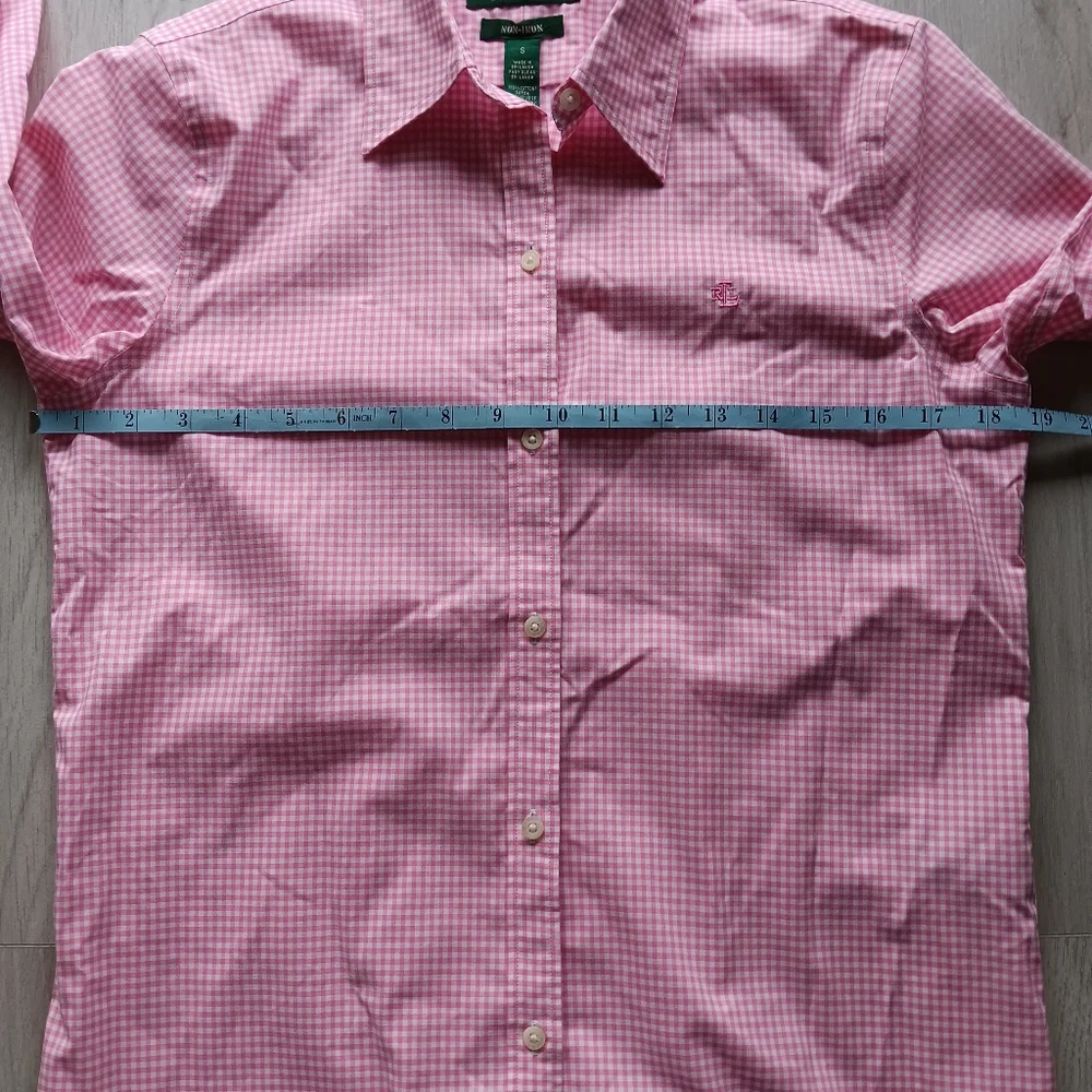 Lauren Ralph Lauren Cotton Gingham Plaid Button Down Shirt Pink White Small - Picture 9 of 12